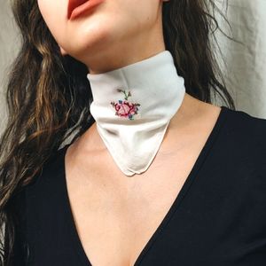 White Vintage Handkerchief with Floral Embroidery